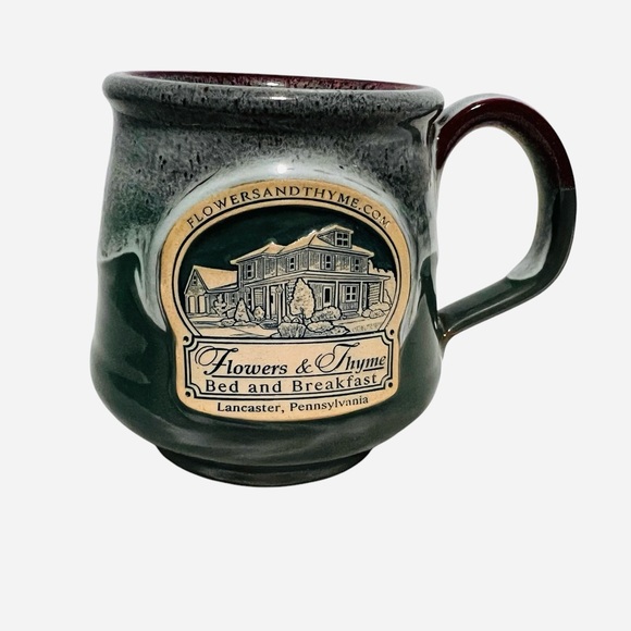Deneen Pottery Flower & Thyme Bed & Breakfast Ceramic Forest Green Coffee Mug - Picture 1 of 6
